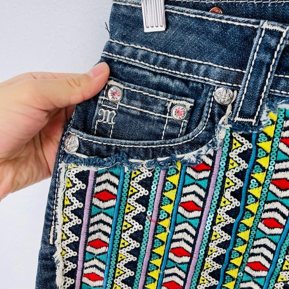 Miss Me Denim Colorful Geometric South western Style Denim Jean Mini Shorts - Picture 10 of 10
